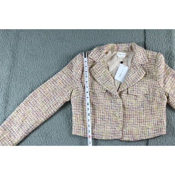 New Lovers and Friends Womens M Pink Rainbow Cropped Jacket Revolve Button Up - Picture 6 of 8